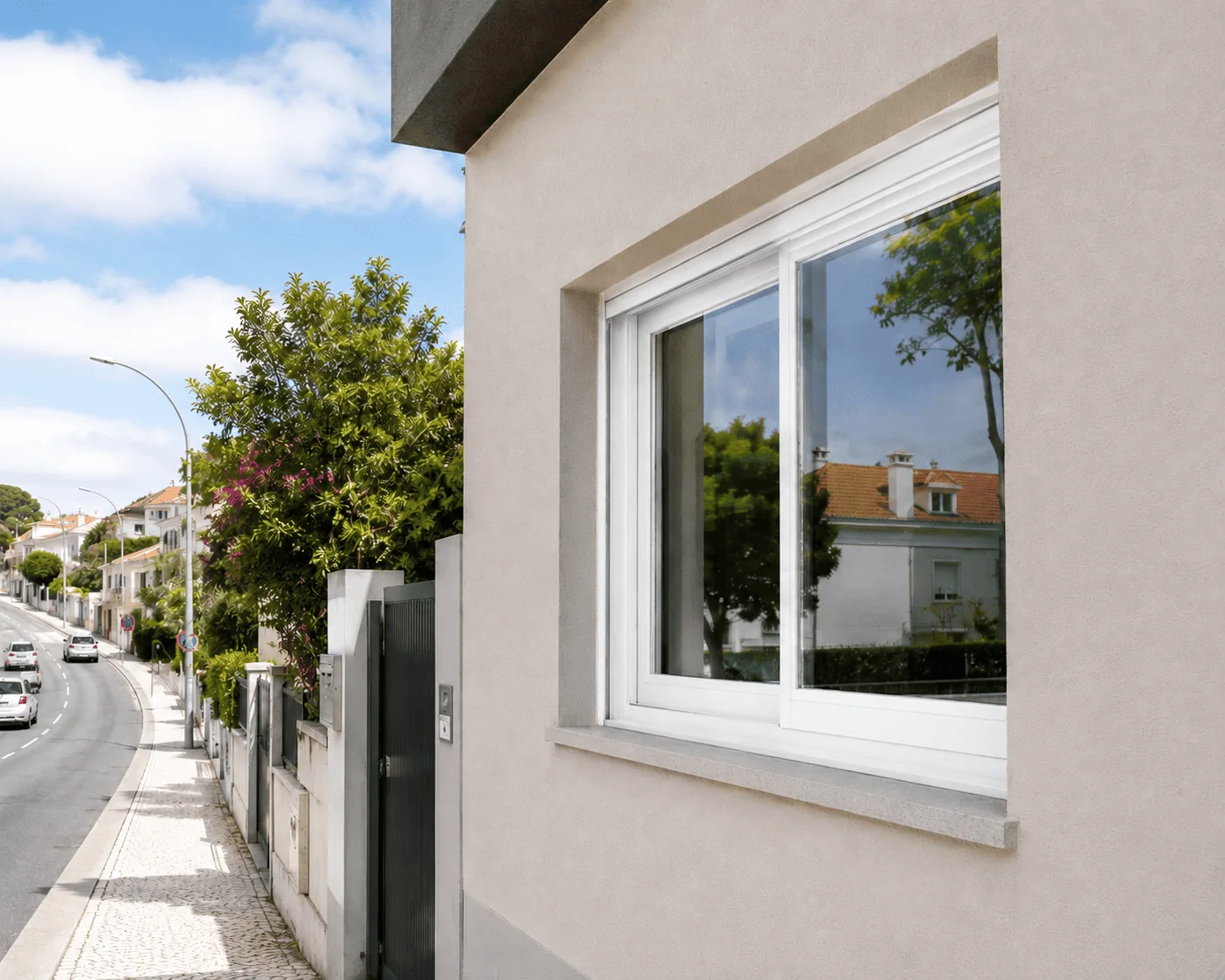 Janela bluEvolution 82 instalada num apartamento urbano em Lisboa para reduzir ruído exterior