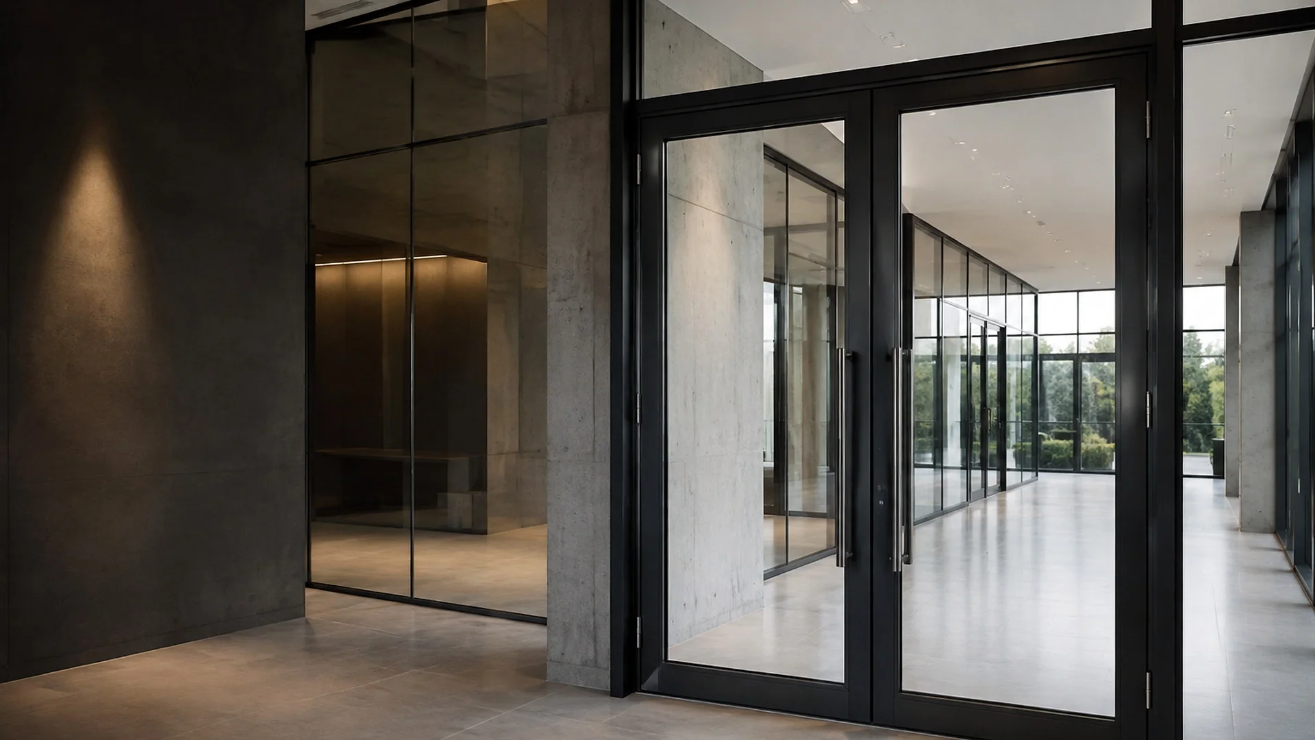 Sistema de portas e envidraçados corta-fogo em alumínio num edifício comercial