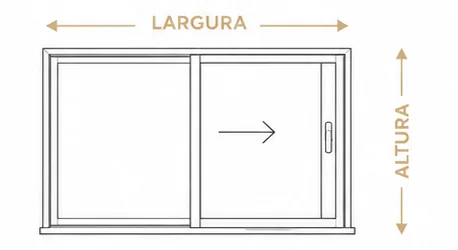 Diagrama para medir a largura e a altura de uma porta de correr