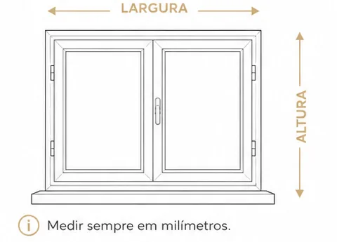 Diagrama para medir a largura e a altura de uma janela